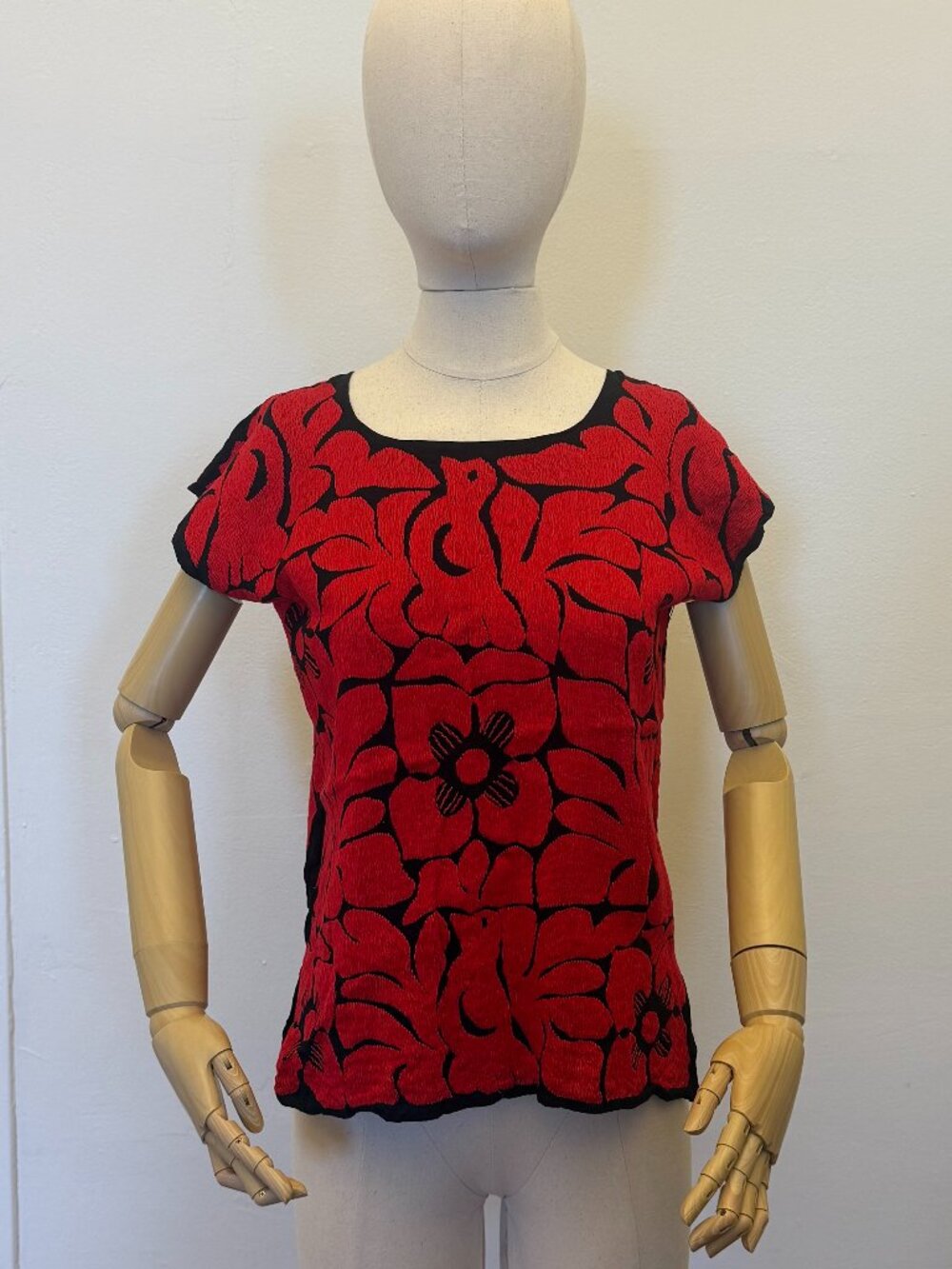 Hand-Embroidered Floral Top, Made in Mexico — Fits Size M